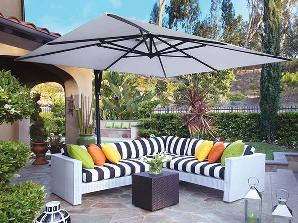 Cantilever Umbrella with Striped Seating Area