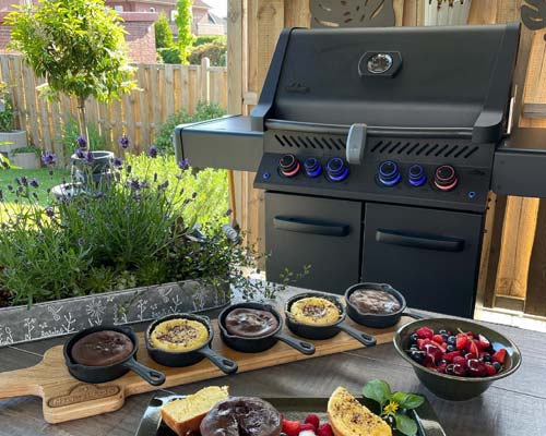 Gas grill with chocolate desserts