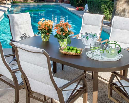 Patio Furniture Dining Set by the pool
