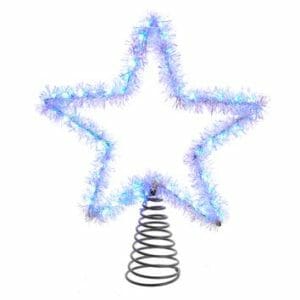 55 Light Cool White Silver Tinsel Star Treetop